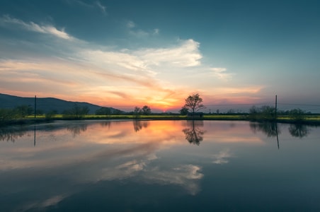 旅行-夕阳-池塘-湖-日落 图片素材