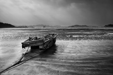 旅行-海-普陀-船-黑白 图片素材