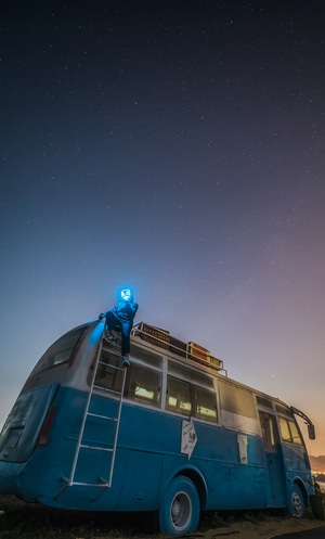 漳州-镇海角-星空-公交车-面具 图片素材