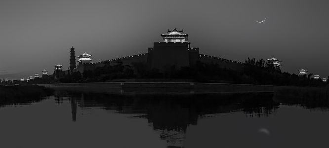黑白-空灵-静谧-房屋-夜景 图片素材