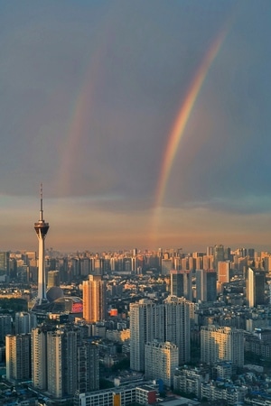 风光-成都市-建筑-彩虹-城市 图片素材