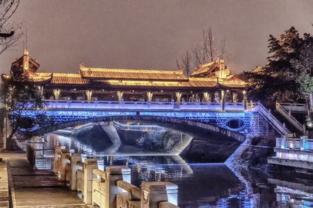 浣花溪-夜景-成都-廊桥-桥 图片素材