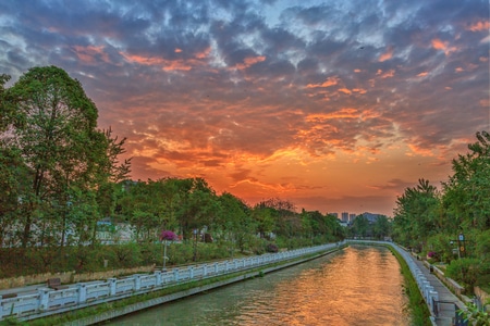 浣花溪公园-朝霞-成都-河流-浣花溪公园 图片素材