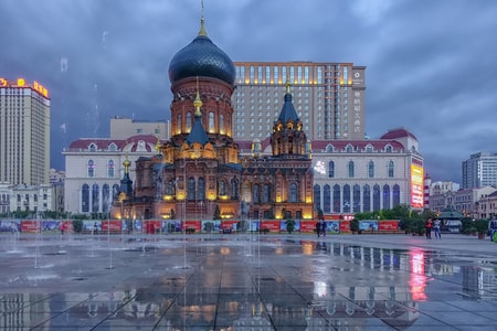 哈尔滨-夜景-索菲亚大教堂-大教堂-教堂 图片素材
