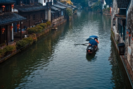 雨中-乌篷船-绍兴-河流-河面 图片素材