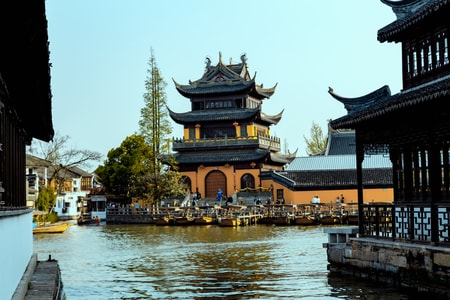 朱家角古镇-上海旅游-江南水乡-放生桥-古建筑 图片素材