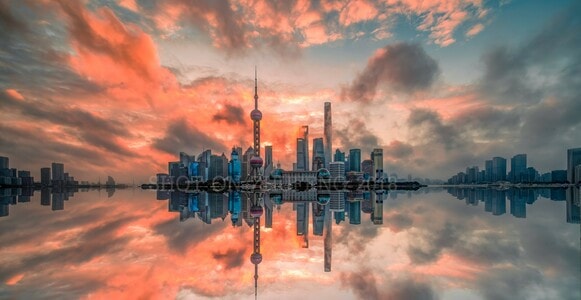 倒影-保利大剧院-上海旅游-东方明珠-建筑风光 图片素材