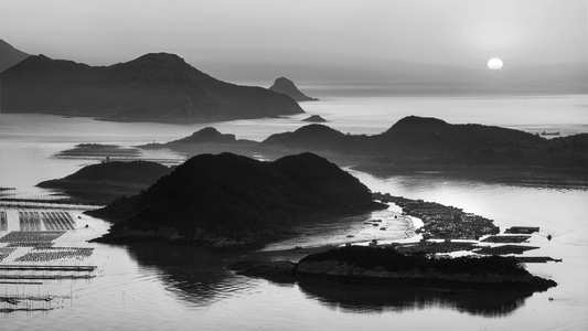 风光-黑白-月亮-日出-风景 图片素材