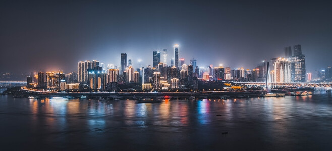 城市建筑-桥梁-水域-夜景-城市 图片素材