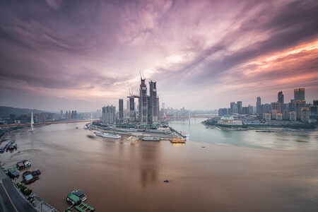 渝中半岛-桥-水域-日落-城市 图片素材