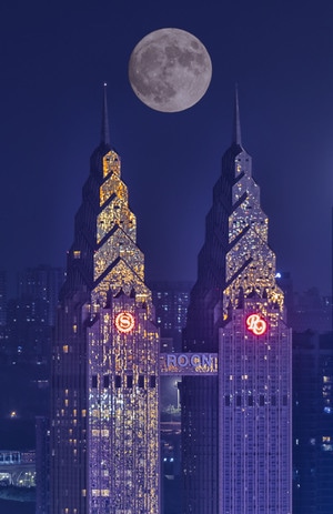 月亮-夜晚-城市建筑-中秋节-建筑物 图片素材