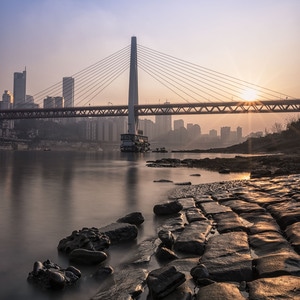 城市-渝中半岛-桥-水域-日落 图片素材