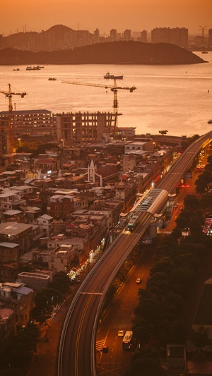 看你的城市-城市-夜幕-日落-海滨 图片素材