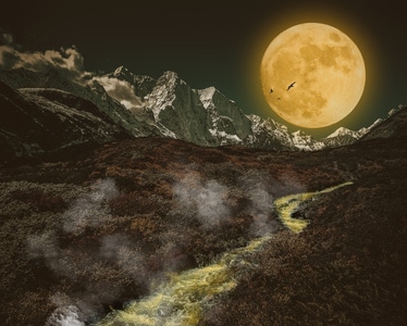 合成-梦境-风景-超级月亮-山 图片素材