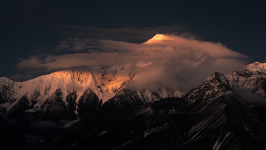 川西藏区-贡嘎山-日落-风光-山 图片素材