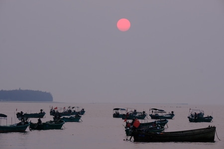 海南省儋州-风景-船-渔船-日落 图片素材