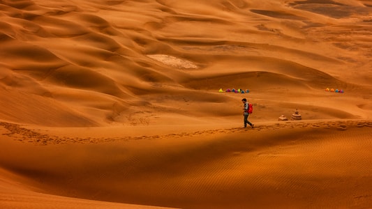 库木塔格沙漠-早晨-自然风光-沙漠风光-沙漠露营 图片素材
