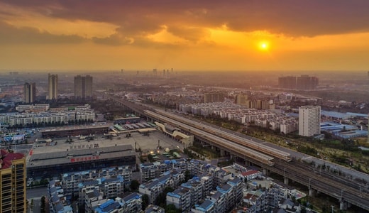 宅家-航拍-眉山-夕阳-城市 图片素材
