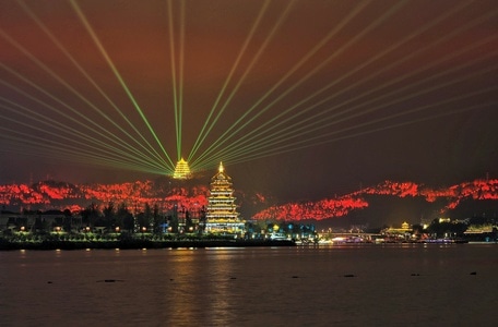 航拍-遂宁-灯光秀-灯光秀-夜景 图片素材