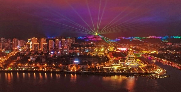 航拍-遂宁-灯光秀-城市-城市风光 图片素材