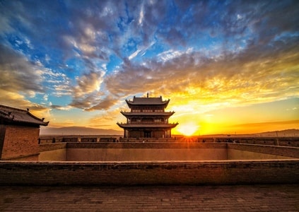 嘉峪关-甘肃-日落-喷泉-天空 图片素材