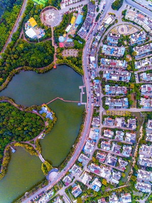 看你的城市-城市公园-公园-上帝视角-大疆无人机 图片素材