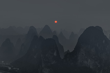 太阳-山-红与黑-风景-风光 图片素材