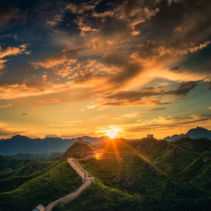 两个太阳-太阳-长城-燕山-金山岭 图片素材