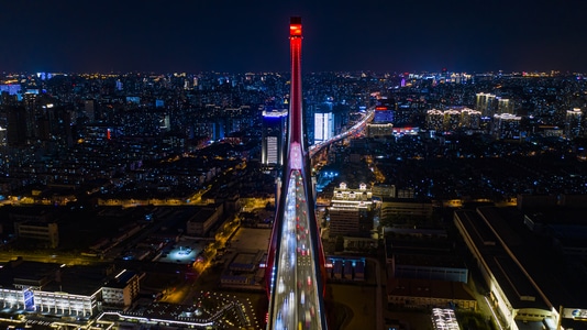 魔都杨浦之桥-魔都黄金时刻-航拍-我要上封面-夜景 图片素材