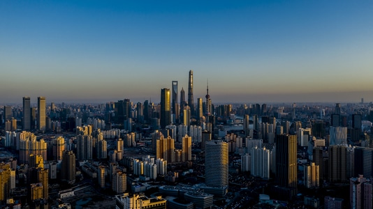 魔都黄金时刻-航拍-你好2020-魔都-城市 图片素材