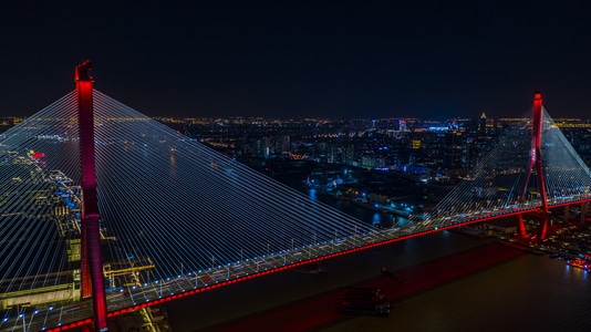 魔都杨浦之桥-魔都黄金时刻-航拍-我要上封面-夜景 图片素材