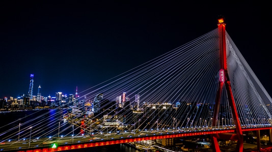 魔都杨浦之桥-魔都黄金时刻-航拍-我要上封面-夜景 图片素材