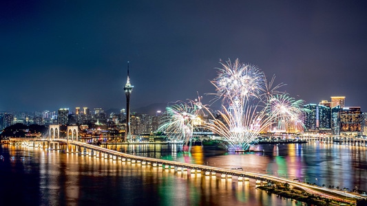 城市-夜景-烟花-澳门-城市风光 图片素材