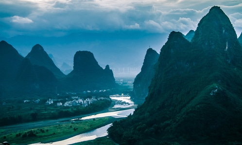 风光-江水-群峰-自然-光影 图片素材