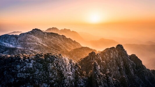 黄山-雾淞-层次-黄昏-日落 图片素材