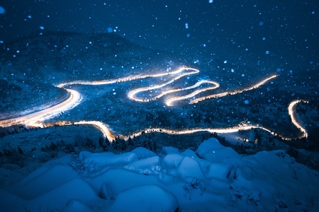 尘世烟火-风景-风光-雪景-车轨 图片素材