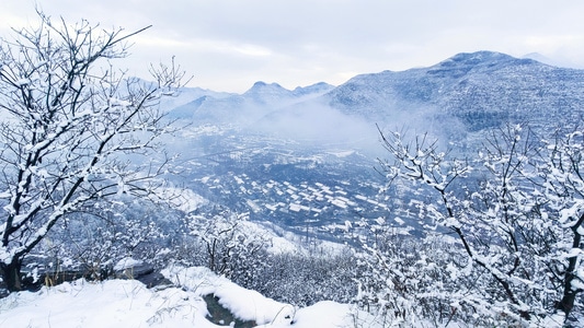 风光-雪后-山村-云雾-雪景 图片素材