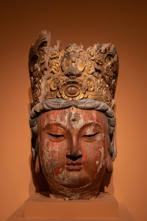 佛像-佛头-木雕-雕塑-中国古代雕塑 图片素材