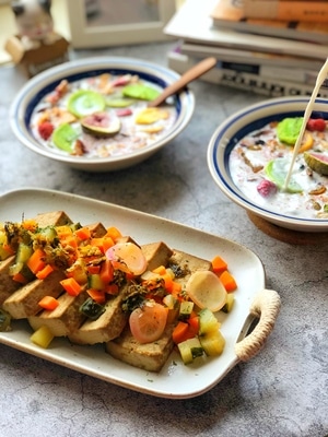 北京市-早餐-豆腐-椰子油烤麦片-食物 图片素材