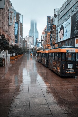上海-南京路步行街-城市-建筑-有轨电车 图片素材