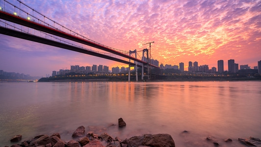 城市-风光-桥-江河-晨曦 图片素材