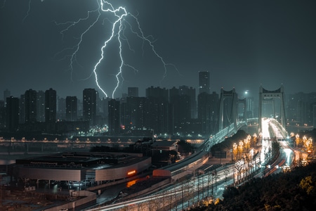 夜晚-风光-桥-城市-闪电 图片素材