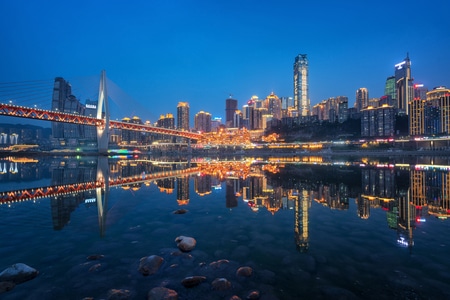 对称美-倒影-城市-桥-夜晚 图片素材