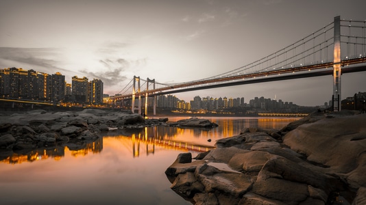 城市-桥-风光-江河-暮色 图片素材