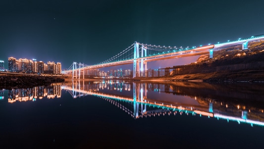 对称美-风光-城市-桥-夜晚 图片素材