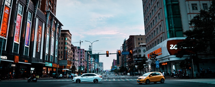街道-橙青色调-城市-街道-马路 图片素材
