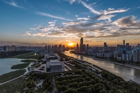 城市天际线-武汉-汉水-琴台大剧院-日落 图片素材