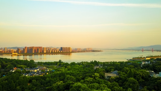 航拍-旅行-江-钱塘江-树 图片素材