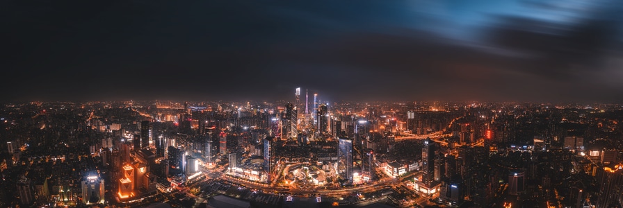 广州市-日落-蓝调时刻-全景-大疆 图片素材
