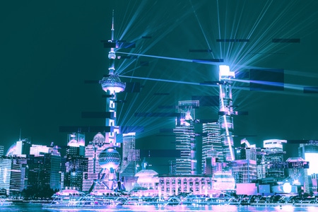 赛博朋克-上海-外滩-演出-夜景 图片素材